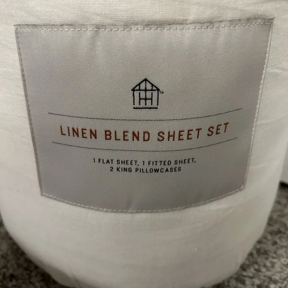LAST ONE 4pc King Linen Blend with Hem Stitch Sheet Set Sour Cream Hearth & Hand